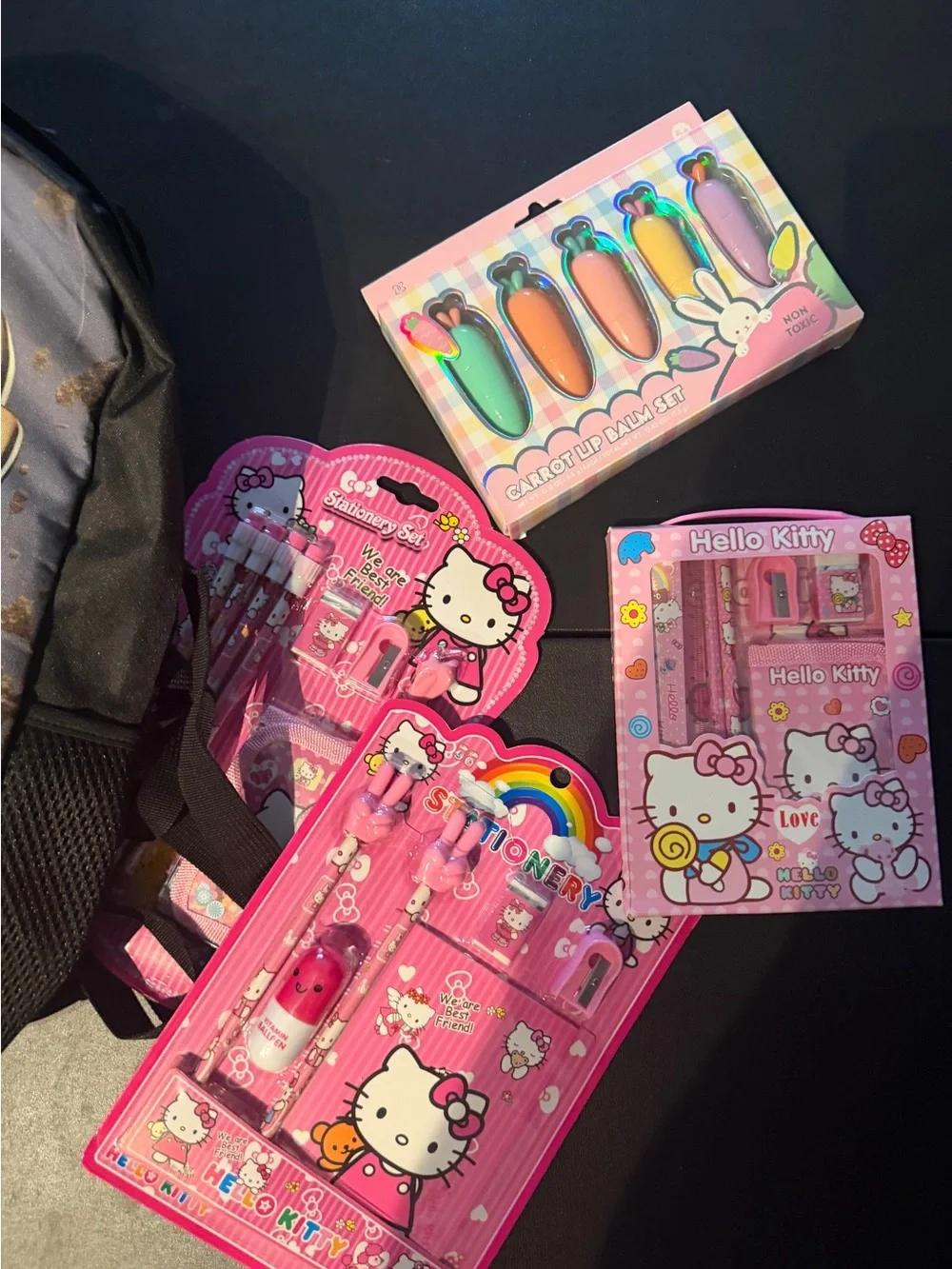 Hello Kitty Metallic Gold and Black Backpack + Matching Pouch Set